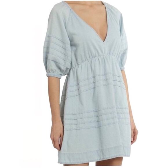 7 For All Mankind Denim Babydoll Open Back Dress NWT - Picture 1 of 10